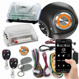 790360 Autol C Power Accessories Orange Led Billet Push Button Engine Start Keyless Entry Remote And Rfid Kit