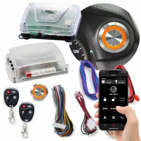 790362 Autol C Power Accessories Orange Led Billet Push Button Engine Start Stop Keyless Entry And Remote Kit