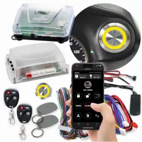89771 Autol C Power Accessories Yellow Led Billet Push Button Engine Start Keyless Entry Remote And Rfid Kit