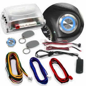 89751 Autoloc Blue Led Illuminated Billet Push Button Car Engine Ignition Start 12v Kit Rfid